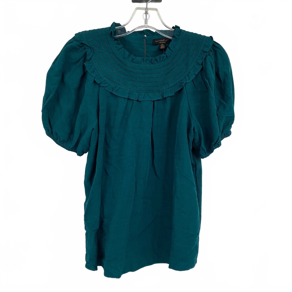 Current Air Green Blouse | Viscose Linen Cotton | XS Regular